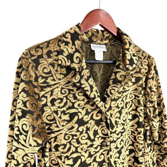 Diane Von Furstenberg Medium Vintage Gold Velvet Burnout Holiday Christmas Top - Picture 3 of 8